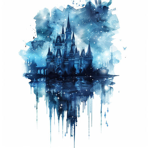 Castle at twilight with stars in serene clipart style