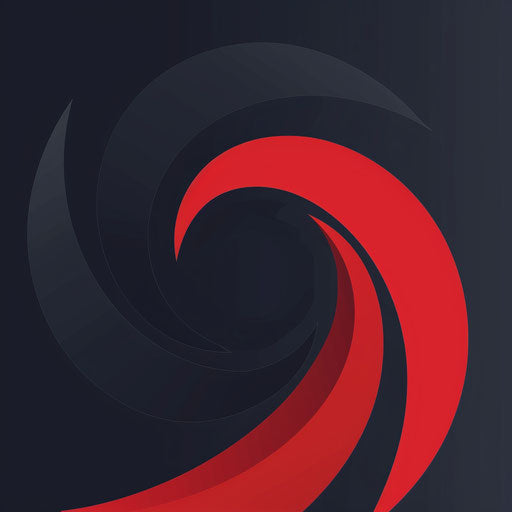 Modern logo in navy and red with a dynamic background