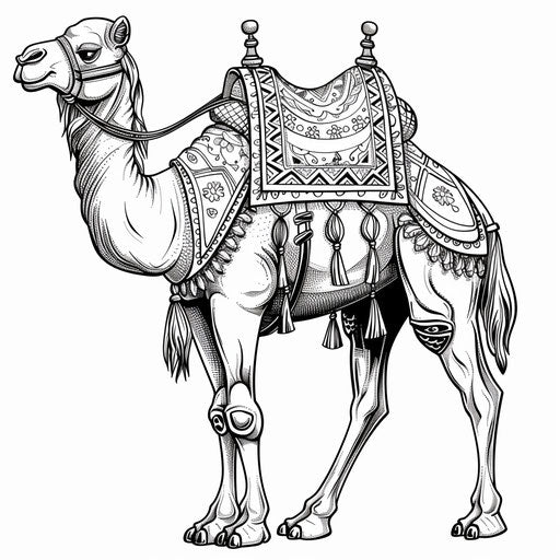Cheerful camel with decorated saddle