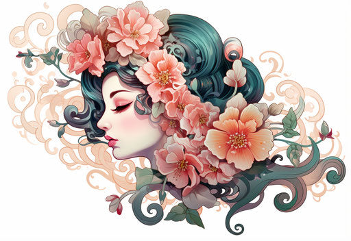 Bouquet of flowers on white background, ink drawing style