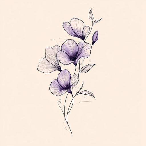 Flat clipart style violet flower tattoo sketch