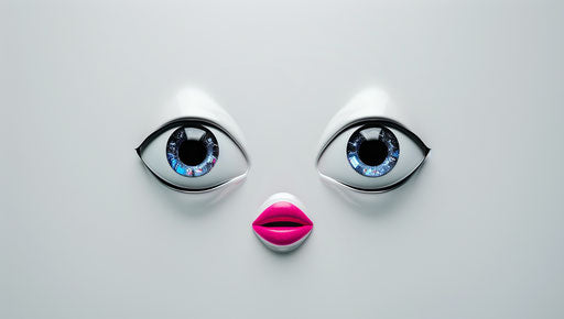 Face with two eyes and a mouth emoji, pink lips, white background