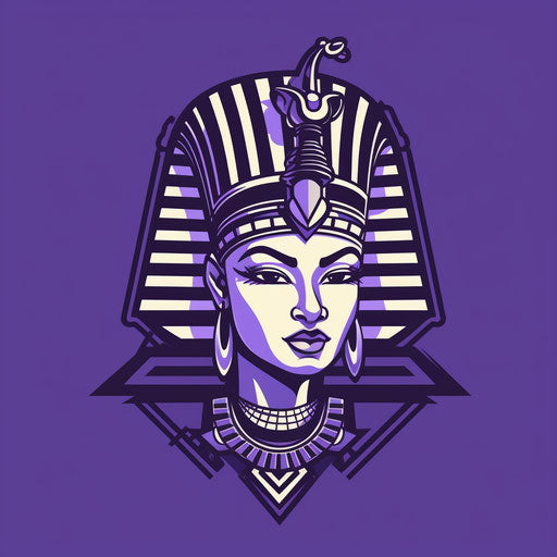 Pharaoh head in black and white on purple background