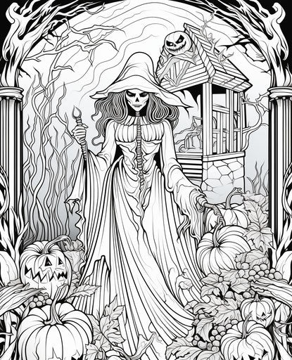 Adult Halloween coloring pages, light red and light azure