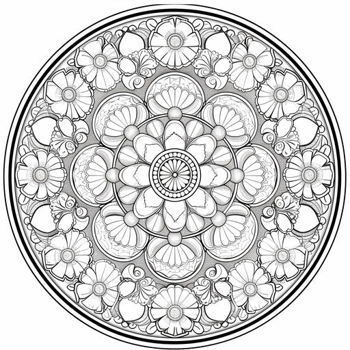 Detailed floral mandala: interlocking circles. Coloring page