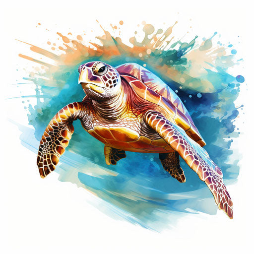 Sea turtle in Impressionistic Art style, on white background