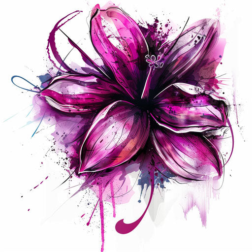 Bold violet flower tattoo in street art graffiti style