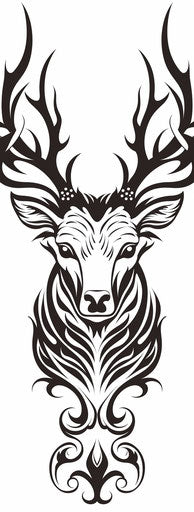 Tribal deer with strong expression in black and white