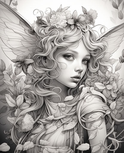 Fairy wings pattern from coloring book, realistic portraits