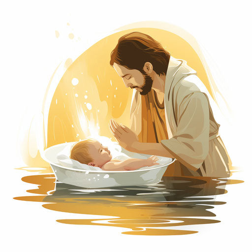 Baptism illustration in the style of Chiaroscuro Art, on white background