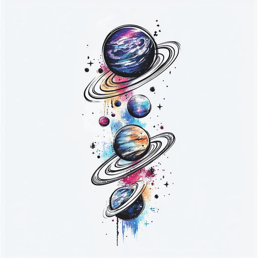 Beautiful flat inner bicep tattoo with galaxy and planets theme