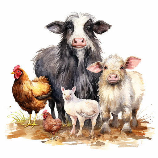 Farm animals in the style of oil painting
