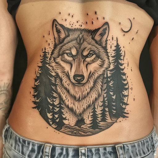 Wolf lower back tattoo, David Palumbo style