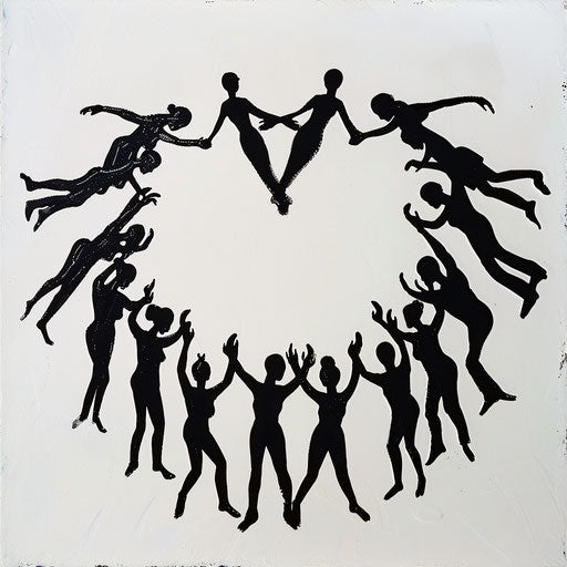 Silhouetted figures forming heart symbolize love and support