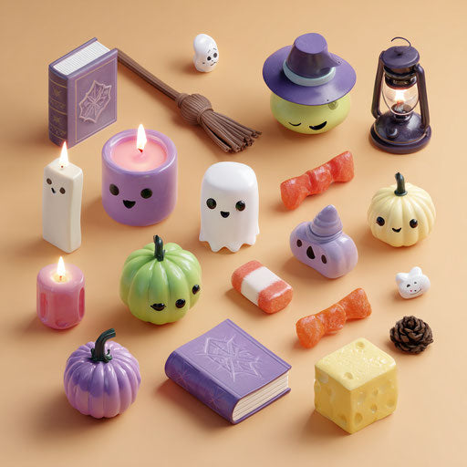 Collection of Stylized Halloween-Themed Objects