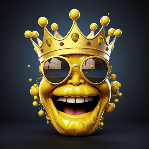 Cheerful smiling emoji with crown and sunglasses