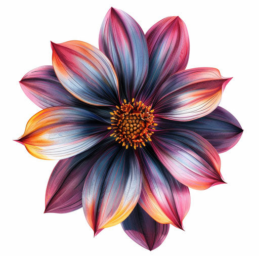 Realistic flower illustration on flat white background, bright colors