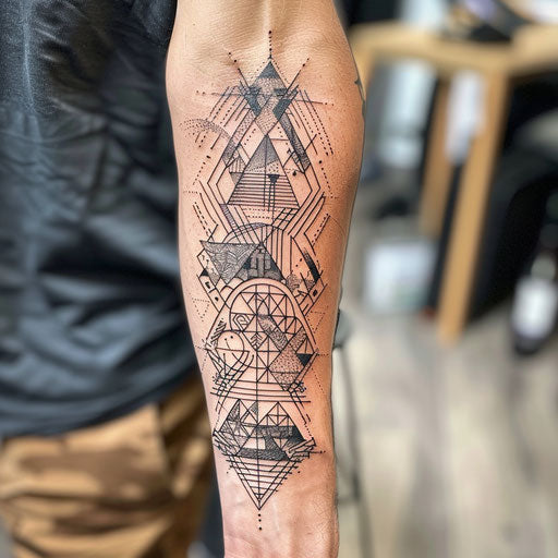 Abstract geometric black tattoo patterns on a white surface