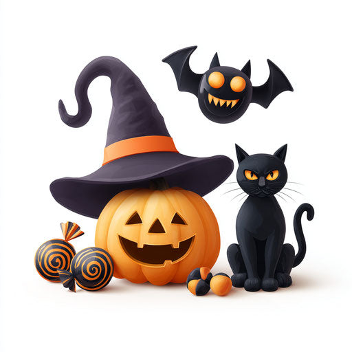 Festive Halloween Elements on a White Background