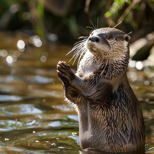 Otter grooming on sunny riverbank