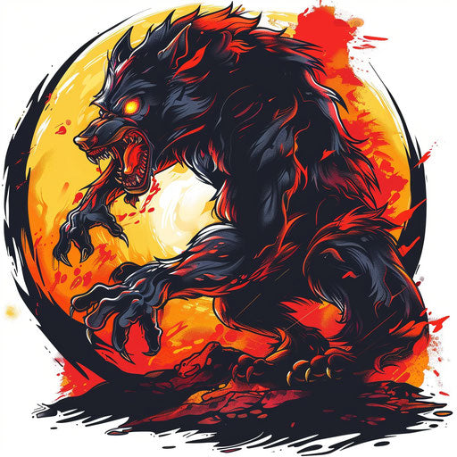 Flat tattoo sketch of a werewolf in transformation