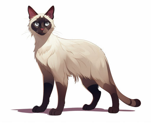 A siamese cat standing on a white background, northern and southern dynasties style