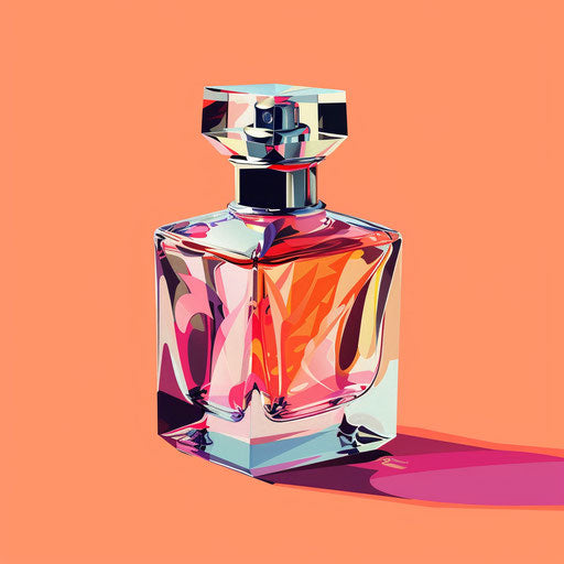 Perfume artwork with flat random background in photo realistic style