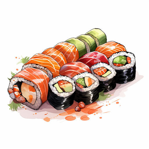 Sushi in the style of Chiaroscuro Art on white background
