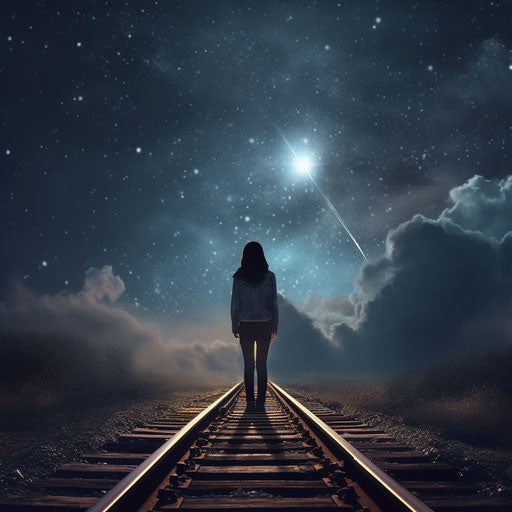 The lonely girl with black hair on the train tracks