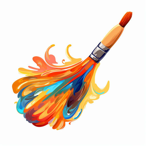Paint brush clip art in the style of Oil painting, on a white background