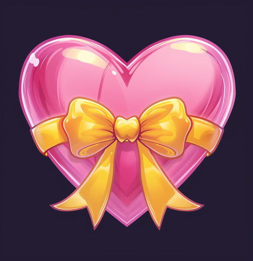 Pink heart with yellow ribbon and bow, #screenshotsaturday style, iconic 27:28