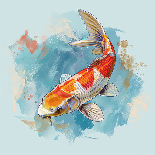 Koi fish clipart in photorealistic style with a flat random background, vibrant tones and enhanced clarity