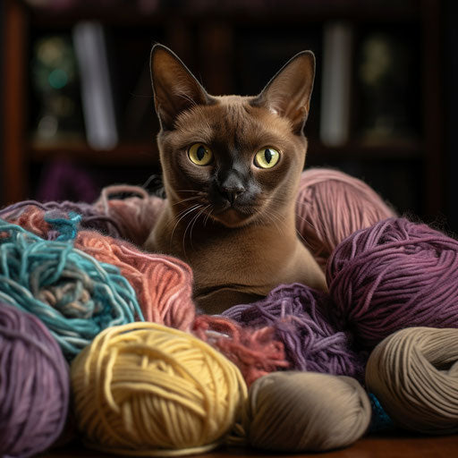 Burmese cat playing with yarn