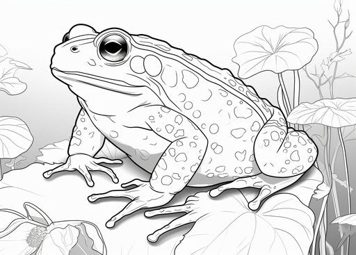 Coloring page of a toad, light magenta and dark emerald style, macro zoom