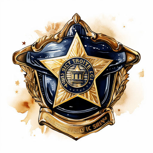 Police badge clipart in Oil painting style on white background