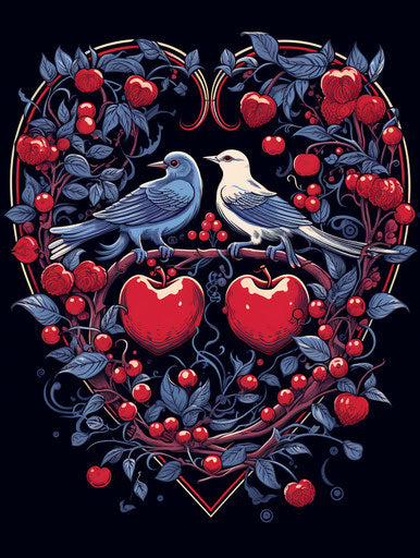 Vegan tattoo with two birds and a heart