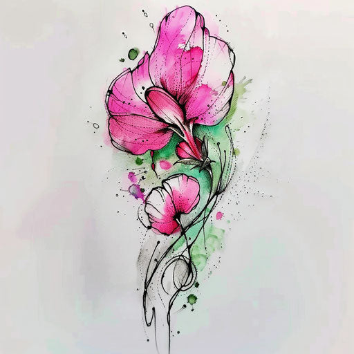 Vibrant tattoo sketch of a sweet pea
