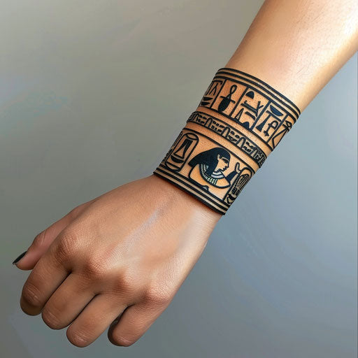 Flat tattoo sketch of a wrist band with ancient Egyptian hieroglyphs