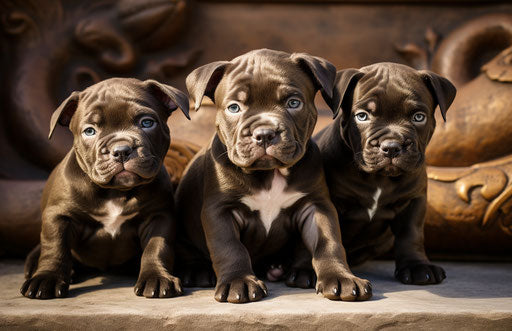 Pit bull puppies - dark silver and dark brown style, dynamic and energetic