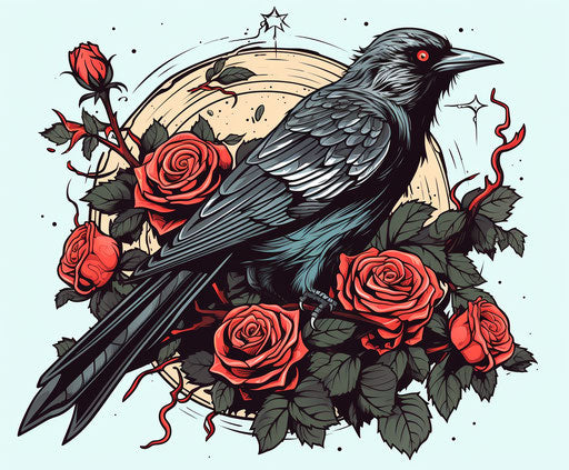 Bird tattoo with roses on each side