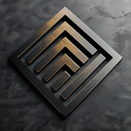 Modern construction logo with sleek lines and a metallic background