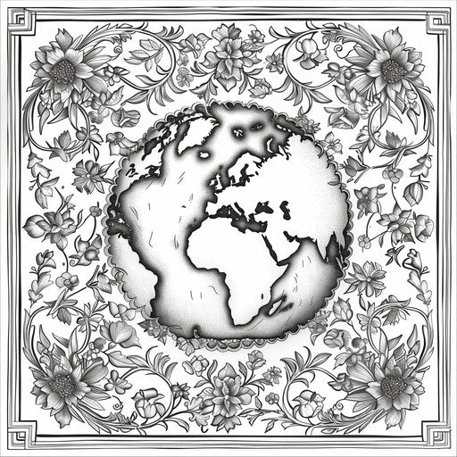 Elegant Earth surrounded by floral and vine patterns