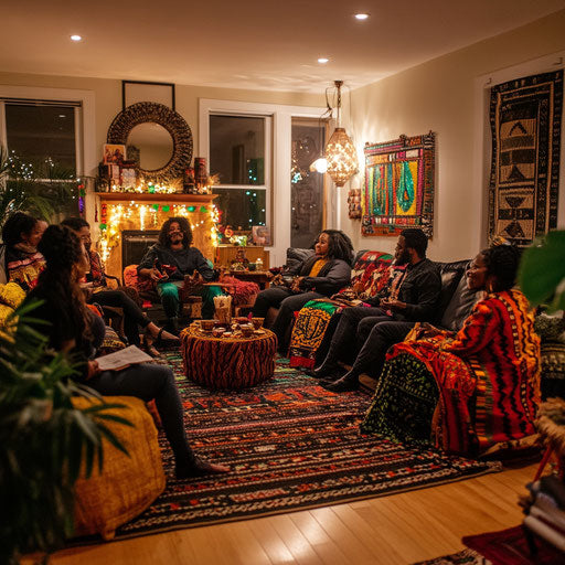 Gathering for Kwanzaa in a cozy living room