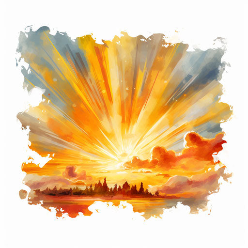 Sun rays in Oil painting style, on white background
