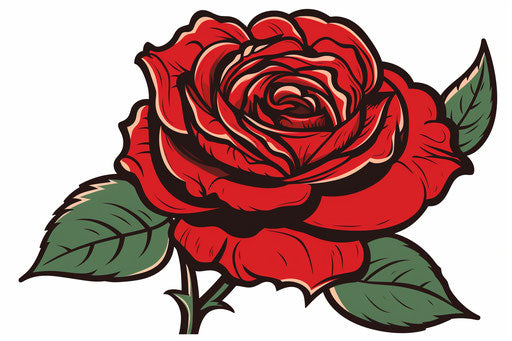Red rose outline in Japanese cartoon style design