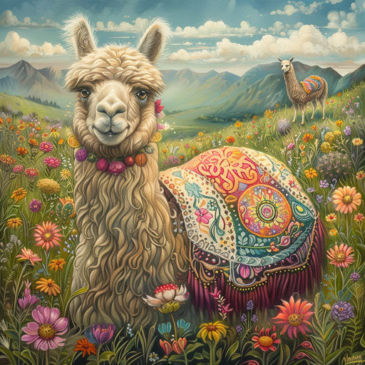 Spring spirit: alpaca in wildflower meadow