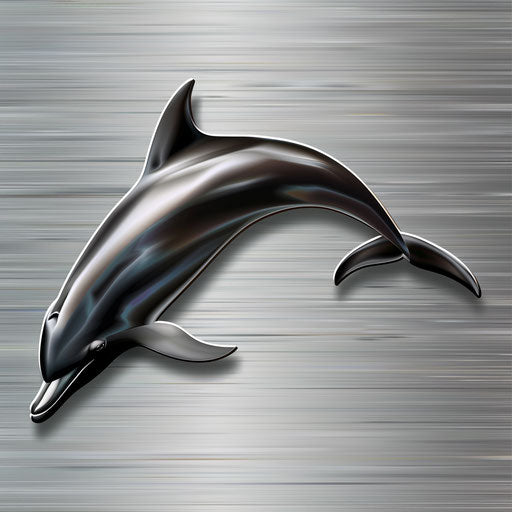 Realistic silver dolphin on flat metallic background