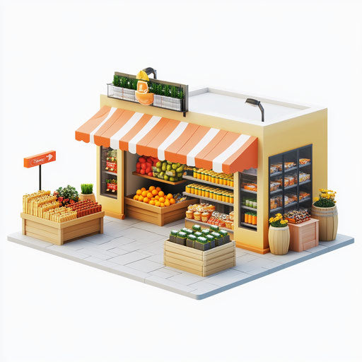 3D grocery store on white background with photo realistic style