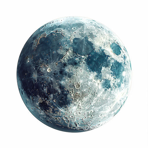 Realistic cartoon moon on flat white background, bright colors and high detail