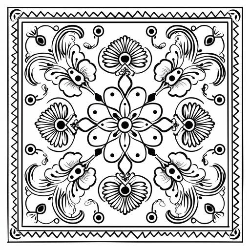 Detailed illustration of traditional rangoli design with patterns